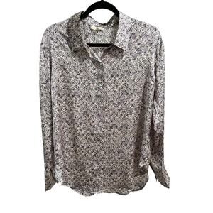 Mystree Antropologie Lavender Button Shirt Size L Satin Cottage Minimalist Soft